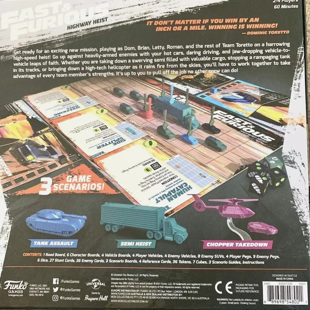 Funko Games Fast & Furious: Highway Heist Board Games Box 2021 New Defects